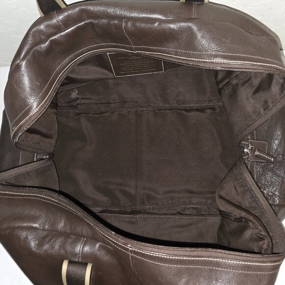 COACH F70561 Heritage Logo Large 22" Dark Brown Web & Leather Boston Duffel Bag - Picture 8 of 12